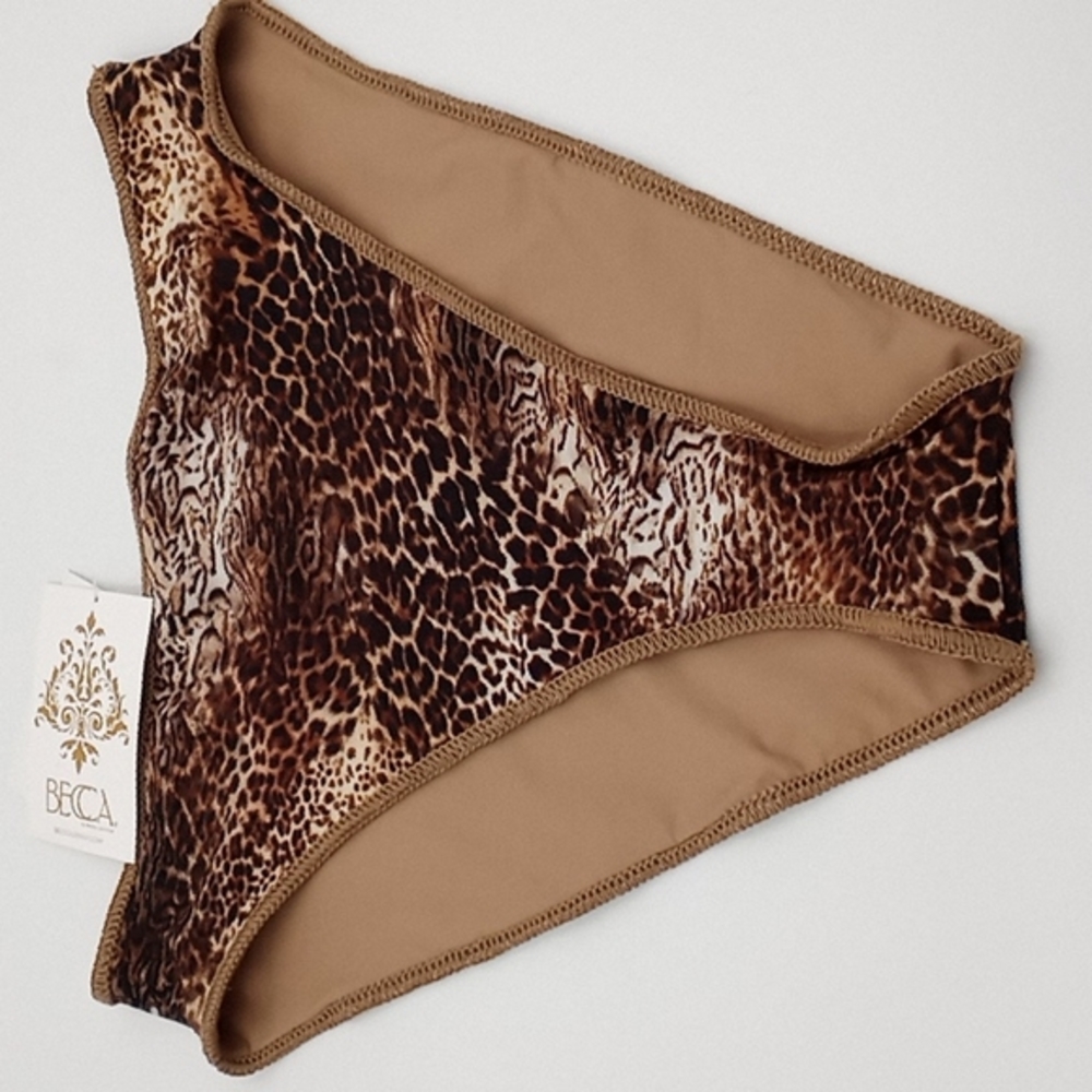 BECCA Purfection Printed Ribbed High Waist‎ Bikini Bottom S